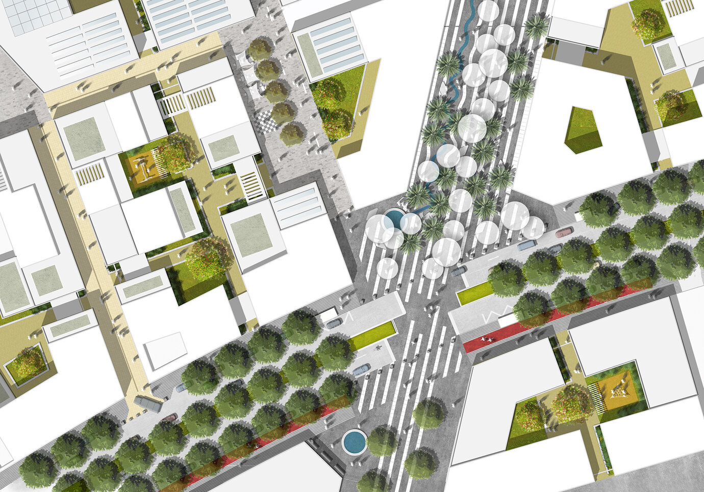 Plandetail der „Art Axis“, ein verbindender linearer Freiraum mit urbanem Charakter