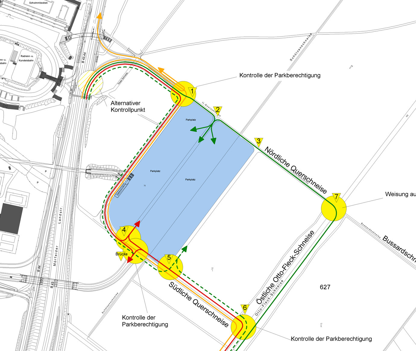 Kontrolle und Abfertigung an den Parkplätzen