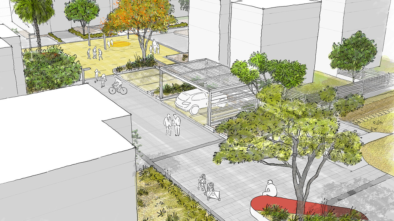 Skizze Living Street – verkehrsberuhigte Wohn- und Spielstraßen