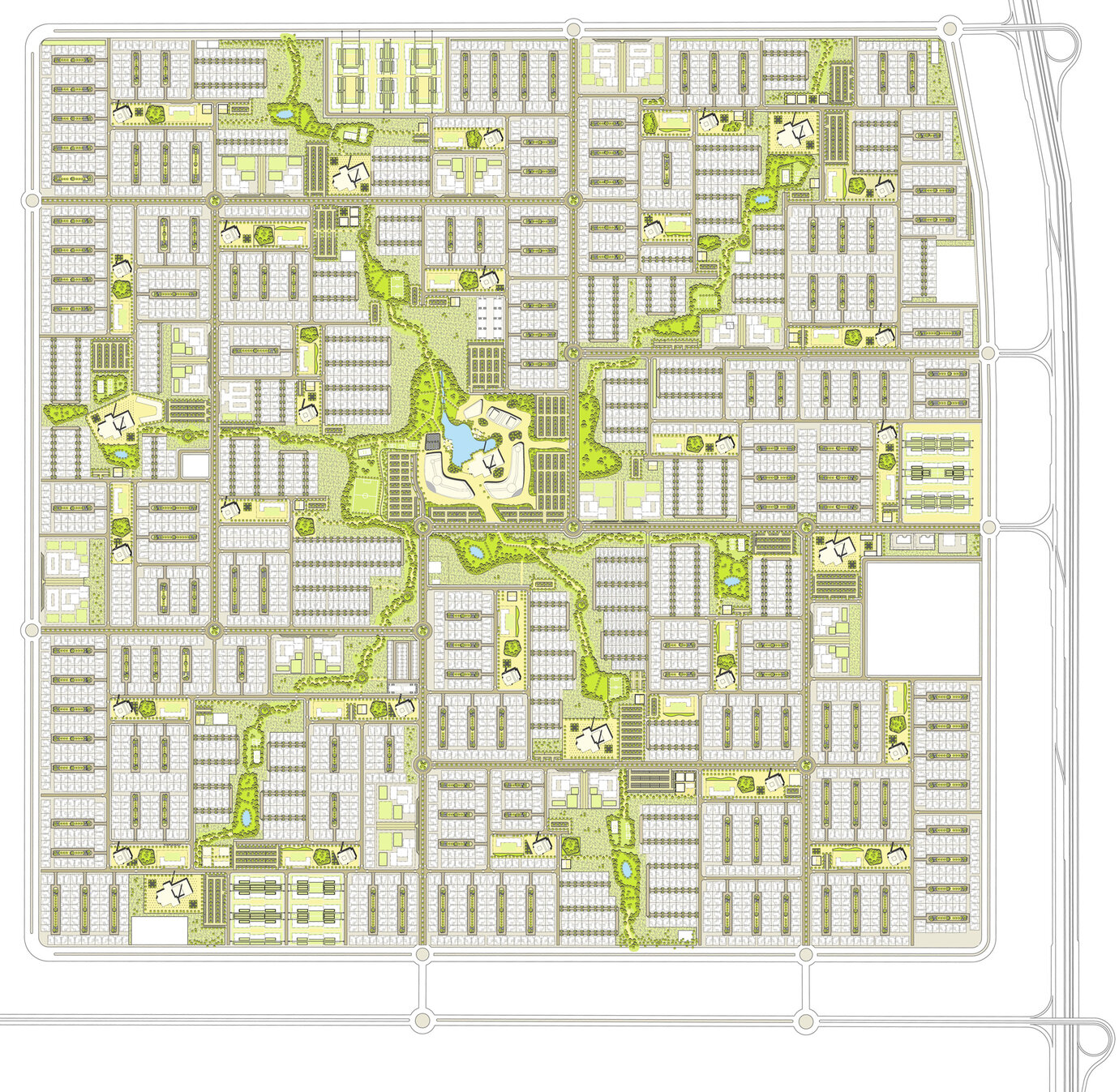 Perspektive Quartierspark mit intensive und extensiv gestalteten Bereichen