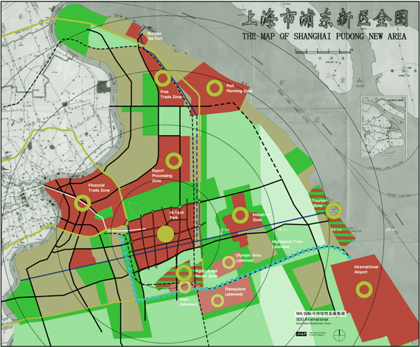 Übersichtskarte Stadtteile Pudong